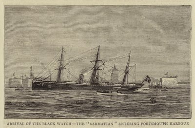 Aankomst van de Black Watch, de Sarmatian die de haven van Portsmouth binnenkomt door William Edward Atkins